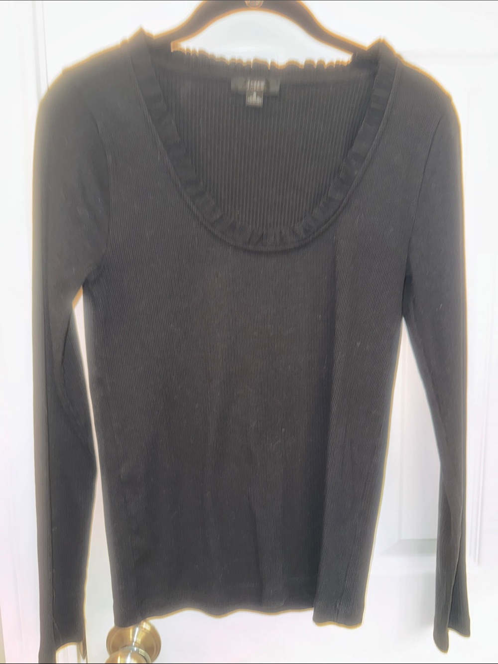 Jcrew Black Long-Sleeve Ruffle Scoop Neck Top